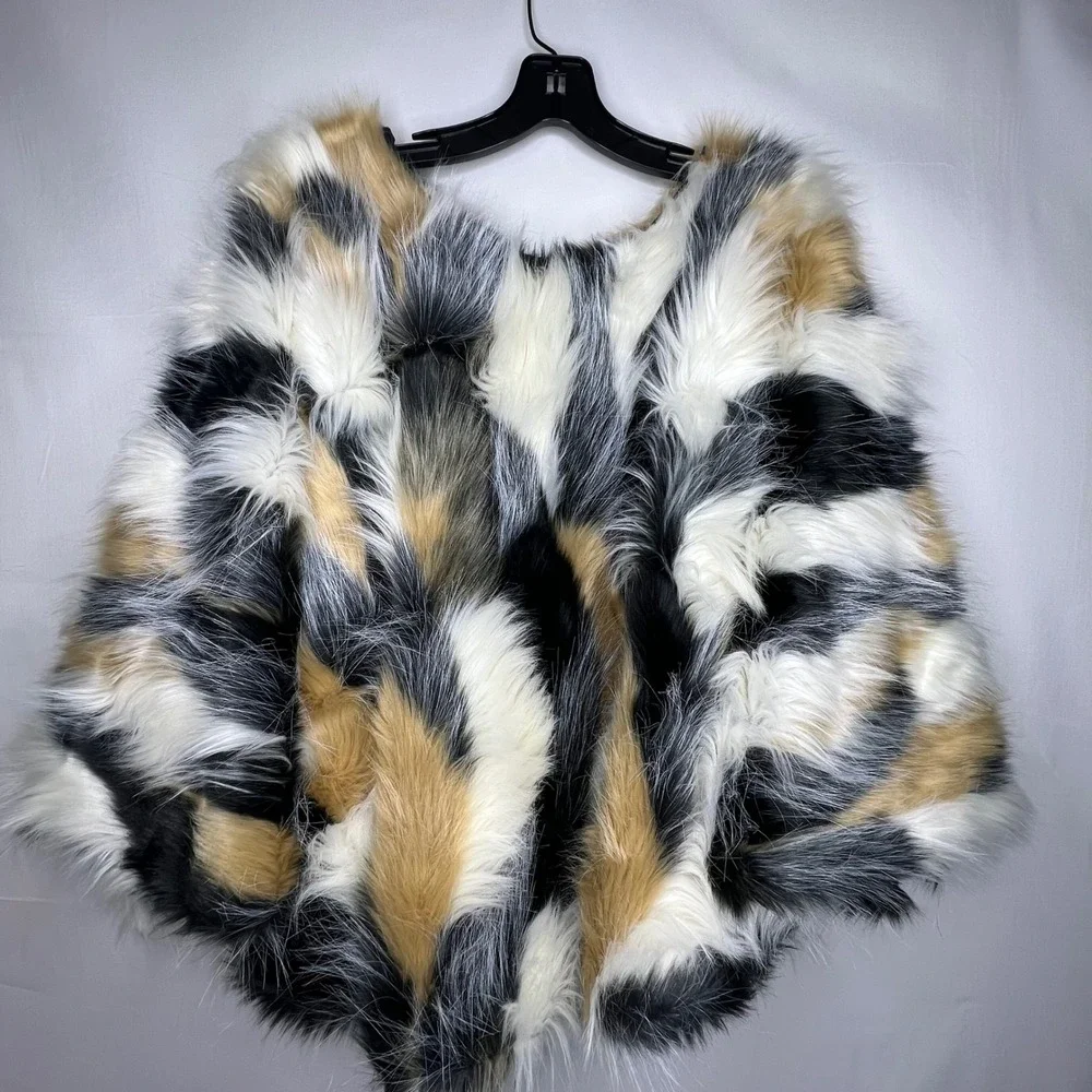 Nicole Miller Faux Fur Christmas Tree Skirt Cape Multicolor‎ Calico Holiday